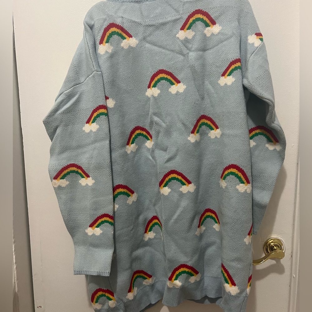 Rainbow cardigan.